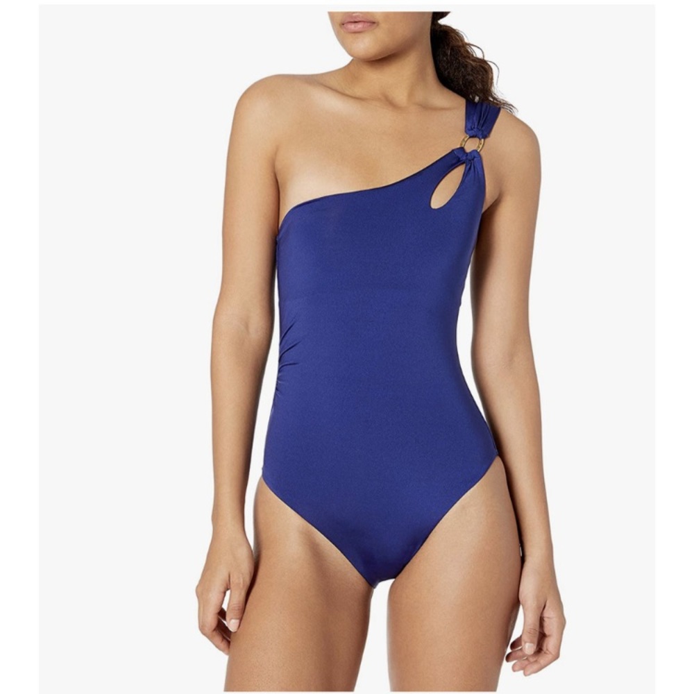 Trina Turk Getaway|Solid Shoulder One Piece Swimsuit Womens 4 Ultramarine Blue